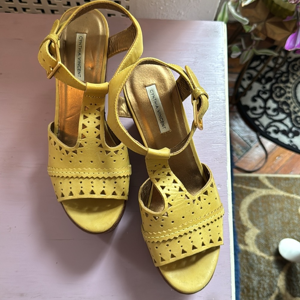 Cynthia Vincent - Wedge Sandals, Yellow, Size 8